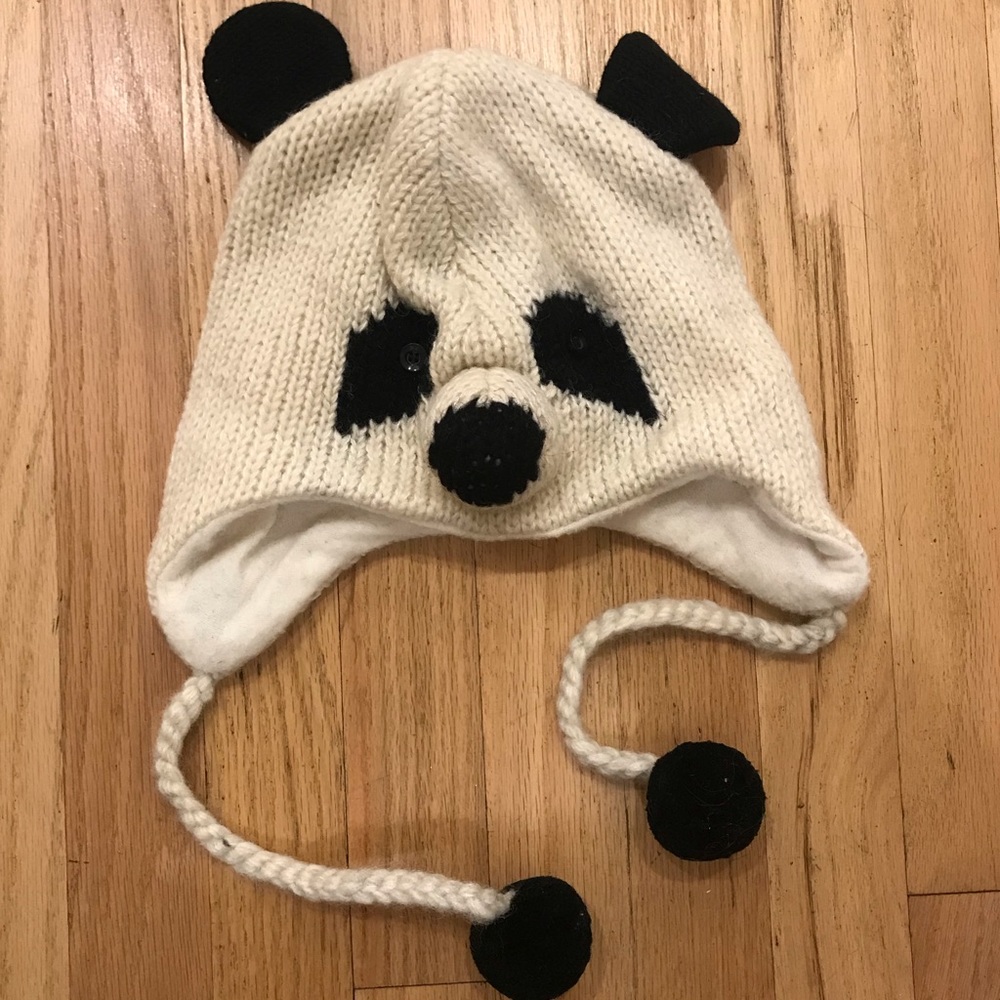 Kids winter panda Delux knit & wool lined handmade winter hat